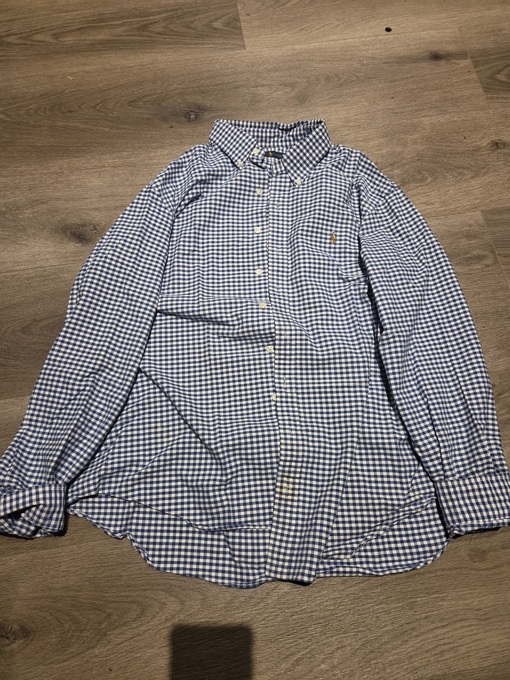 Ralph Lauren Blue and White Gingham Button-Down Shirt